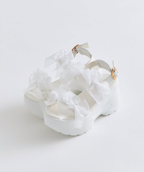 OLIVE des OLIVE（オリーブデオリーブ）の「メニーリボン厚底スポサン（その他シューズ・レディース・ブラック/オフホワイト・L/S/M/LL）」の2枚目の写真