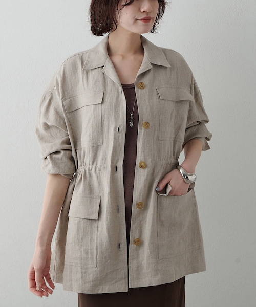 Whim Gazette（ウィムガゼット）の「リネンポケットジャケット（テーラードジャケット・レディース・キャメル/ベージュ・F）」の2枚目の写真