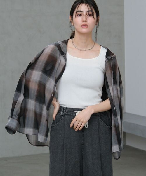 LAKOLE（ラコレ）の「14ゲージ総針スクエアタンク（その他・ボーダー(10)/オフ(11)/ブラック(19)/ミント(72)・F）」の12枚目の写真