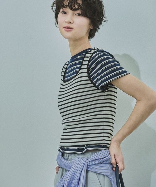 LAKOLE（ラコレ）の「14ゲージ総針スクエアタンク（その他・ボーダー(10)/オフ(11)/ブラック(19)/ミント(72)・F）」の10枚目の写真