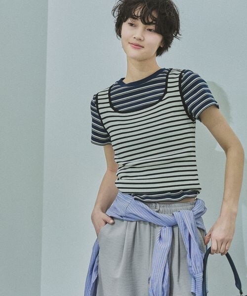 LAKOLE（ラコレ）の「14ゲージ総針スクエアタンク（その他・ボーダー(10)/オフ(11)/ブラック(19)/ミント(72)・F）」の9枚目の写真