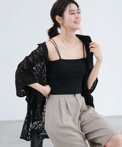 LAKOLE(ラコレ)の「クロップドカップ付きキャミ(その他・オフホワイト(11)/杢グレー(15)/ブラック(19)/ブラウン(50)・M/L)」の3枚目の写真