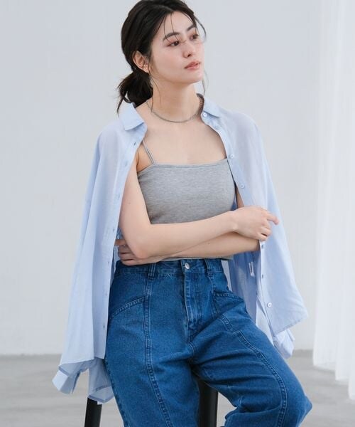 LAKOLE(ラコレ)の「クロップドカップ付きキャミ(その他・オフホワイト(11)/杢グレー(15)/ブラック(19)/ブラウン(50)・M/L)」の6枚目の写真