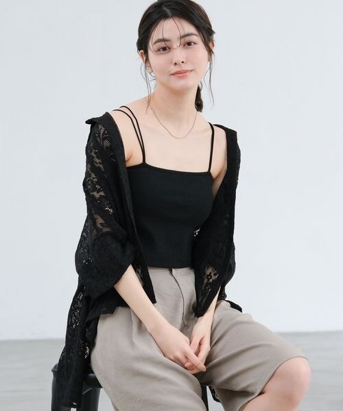 LAKOLE(ラコレ)の「クロップドカップ付きキャミ(その他・オフホワイト(11)/杢グレー(15)/ブラック(19)/ブラウン(50)・M/L)」の9枚目の写真