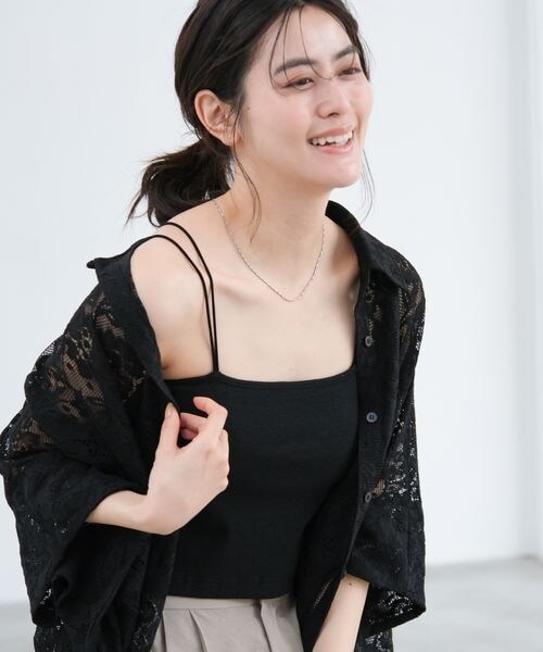 LAKOLE(ラコレ)の「クロップドカップ付きキャミ(その他・オフホワイト(11)/杢グレー(15)/ブラック(19)/ブラウン(50)・M/L)」の10枚目の写真