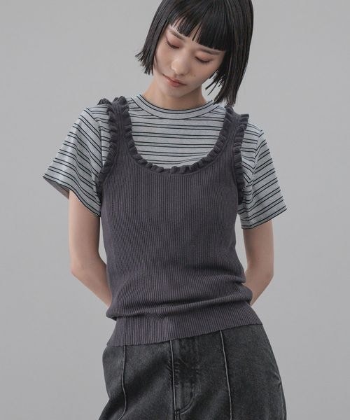 LOWRYS FARM(ローリーズファーム)の「フリルニットタンク(その他・アイボリー08/ブラック09/チャコールグレー18・FREE)」の6枚目の写真
