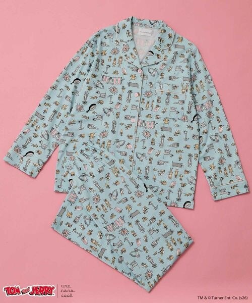 une nana cool（ウンナナクール）の「トムとジェリー × une nana cool長袖開襟パジャマ（その他・レディース・IV_アイボリー/SX_サックス・M/L）」の2枚目の写真