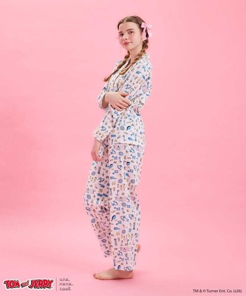 une nana cool（ウンナナクール）の「トムとジェリー × une nana cool長袖開襟パジャマ（その他・レディース・IV_アイボリー/SX_サックス・M/L）」の6枚目の写真