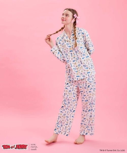 une nana cool（ウンナナクール）の「トムとジェリー × une nana cool長袖開襟パジャマ（その他・レディース・IV_アイボリー/SX_サックス・M/L）」の5枚目の写真