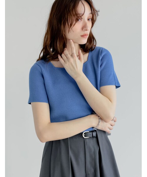 Re:EDIT（リエディ）の「スクエアネックレーヨン混ニットトップス - トップス通販 | 人気レディースファッション - Re:EDIT（リエディ）（その他・レディース・ブラック/ホワイト/グレー/ブルー/レッド/ベージュ・M/L）」の18枚目の写真