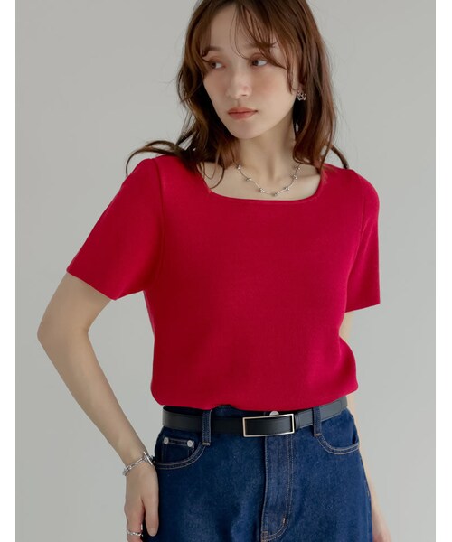 Re:EDIT（リエディ）の「スクエアネックレーヨン混ニットトップス - トップス通販 | 人気レディースファッション - Re:EDIT（リエディ）（その他・レディース・ブラック/ホワイト/グレー/ブルー/レッド/ベージュ・M/L）」の6枚目の写真