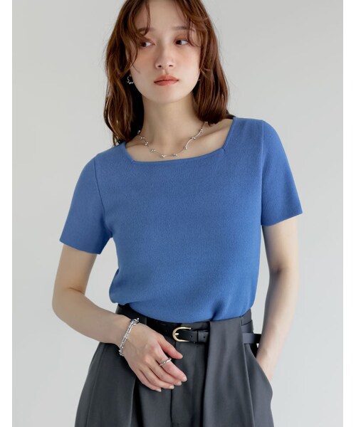 Re:EDIT（リエディ）の「スクエアネックレーヨン混ニットトップス - トップス通販 | 人気レディースファッション - Re:EDIT（リエディ）（その他・レディース・ブラック/ホワイト/グレー/ブルー/レッド/ベージュ・M/L）」の8枚目の写真