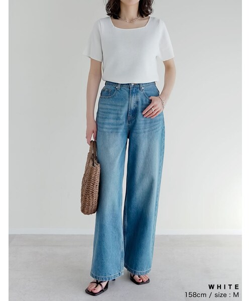 Re:EDIT（リエディ）の「スクエアネックレーヨン混ニットトップス - トップス通販 | 人気レディースファッション - Re:EDIT（リエディ）（その他・レディース・ブラック/ホワイト/グレー/ブルー/レッド/ベージュ・M/L）」の13枚目の写真