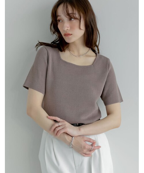 Re:EDIT（リエディ）の「スクエアネックレーヨン混ニットトップス - トップス通販 | 人気レディースファッション - Re:EDIT（リエディ）（その他・レディース・ブラック/ホワイト/グレー/ブルー/レッド/ベージュ・M/L）」の7枚目の写真