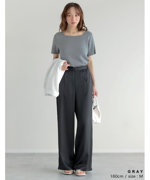 Re:EDIT（リエディ）の「スクエアネックレーヨン混ニットトップス - トップス通販 | 人気レディースファッション - Re:EDIT（リエディ）（その他・レディース・ブラック/ホワイト/グレー/ブルー/レッド/ベージュ・M/L）」の14枚目の写真