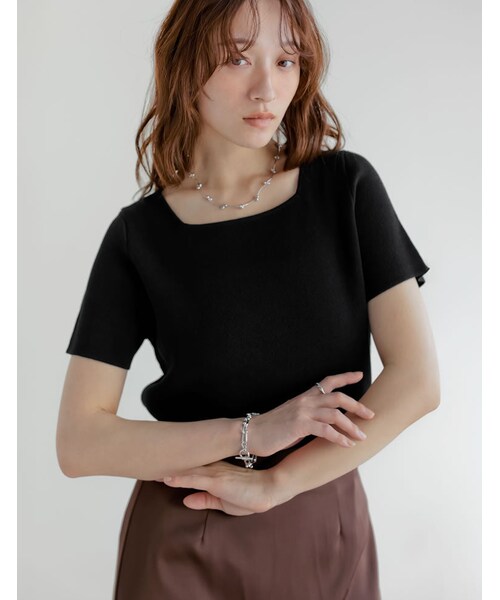 Re:EDIT（リエディ）の「スクエアネックレーヨン混ニットトップス - トップス通販 | 人気レディースファッション - Re:EDIT（リエディ）（その他・レディース・ブラック/ホワイト/グレー/ブルー/レッド/ベージュ・M/L）」の19枚目の写真