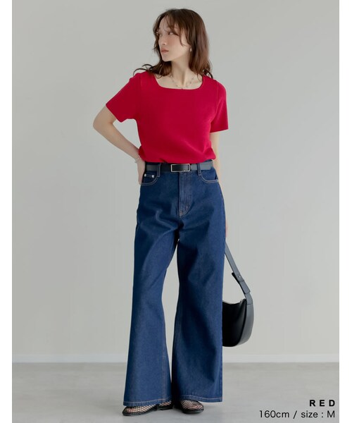 Re:EDIT（リエディ）の「スクエアネックレーヨン混ニットトップス - トップス通販 | 人気レディースファッション - Re:EDIT（リエディ）（その他・レディース・ブラック/ホワイト/グレー/ブルー/レッド/ベージュ・M/L）」の15枚目の写真