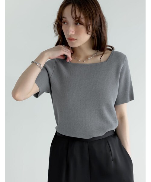 Re:EDIT（リエディ）の「スクエアネックレーヨン混ニットトップス - トップス通販 | 人気レディースファッション - Re:EDIT（リエディ）（その他・レディース・ブラック/ホワイト/グレー/ブルー/レッド/ベージュ・M/L）」の5枚目の写真