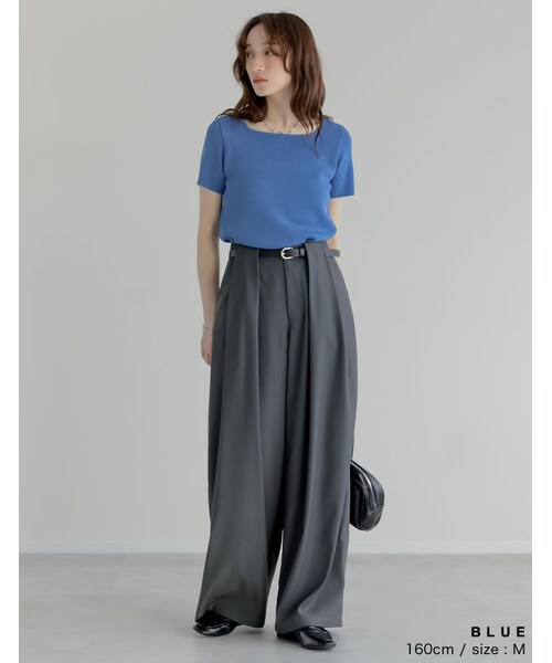 Re:EDIT（リエディ）の「スクエアネックレーヨン混ニットトップス - トップス通販 | 人気レディースファッション - Re:EDIT（リエディ）（その他・レディース・ブラック/ホワイト/グレー/ブルー/レッド/ベージュ・M/L）」の17枚目の写真