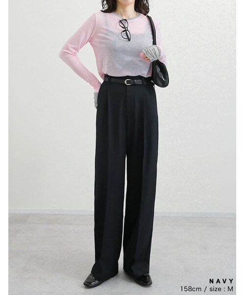 Re:EDIT（リエディ）の「ミックスツイルワンタックワイドスラックス - パンツ通販 | 人気レディースファッション - Re:EDIT（リエディ）（その他・レディース・ブラック/アイボリー/チャコールグレー/グレージュ/キャメルベージュ/ブラウン/ネイビー・SC/M/MT/L）」の22枚目の写真