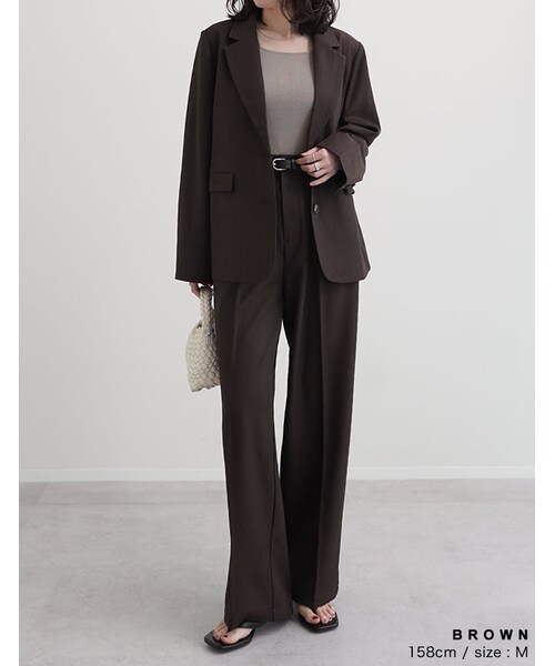 Re:EDIT（リエディ）の「ミックスツイルワンタックワイドスラックス - パンツ通販 | 人気レディースファッション - Re:EDIT（リエディ）（その他・レディース・ブラック/アイボリー/チャコールグレー/グレージュ/キャメルベージュ/ブラウン/ネイビー・SC/M/MT/L）」の19枚目の写真