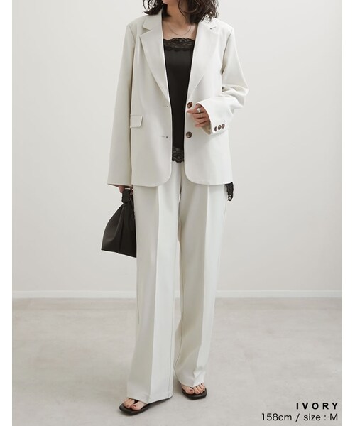 Re:EDIT（リエディ）の「ミックスツイルワンタックワイドスラックス - パンツ通販 | 人気レディースファッション - Re:EDIT（リエディ）（その他・レディース・ブラック/アイボリー/チャコールグレー/グレージュ/キャメルベージュ/ブラウン/ネイビー・SC/M/MT/L）」の15枚目の写真