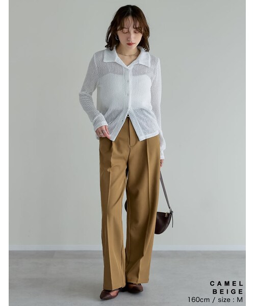 Re:EDIT（リエディ）の「ミックスツイルワンタックワイドスラックス - パンツ通販 | 人気レディースファッション - Re:EDIT（リエディ）（その他・レディース・ブラック/アイボリー/チャコールグレー/グレージュ/キャメルベージュ/ブラウン/ネイビー・SC/M/MT/L）」の18枚目の写真