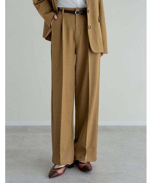 Re:EDIT（リエディ）の「ミックスツイルワンタックワイドスラックス - パンツ通販 | 人気レディースファッション - Re:EDIT（リエディ）（その他・レディース・ブラック/アイボリー/チャコールグレー/グレージュ/キャメルベージュ/ブラウン/ネイビー・SC/M/MT/L）」の7枚目の写真