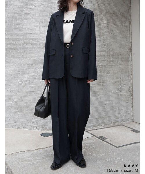 Re:EDIT（リエディ）の「ミックスツイルワンタックワイドスラックス - パンツ通販 | 人気レディースファッション - Re:EDIT（リエディ）（その他・レディース・ブラック/アイボリー/チャコールグレー/グレージュ/キャメルベージュ/ブラウン/ネイビー・SC/M/MT/L）」の20枚目の写真