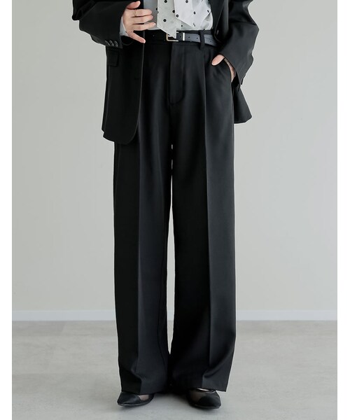 Re:EDIT（リエディ）の「ミックスツイルワンタックワイドスラックス - パンツ通販 | 人気レディースファッション - Re:EDIT（リエディ）（その他・レディース・ブラック/アイボリー/チャコールグレー/グレージュ/キャメルベージュ/ブラウン/ネイビー・SC/M/MT/L）」の3枚目の写真