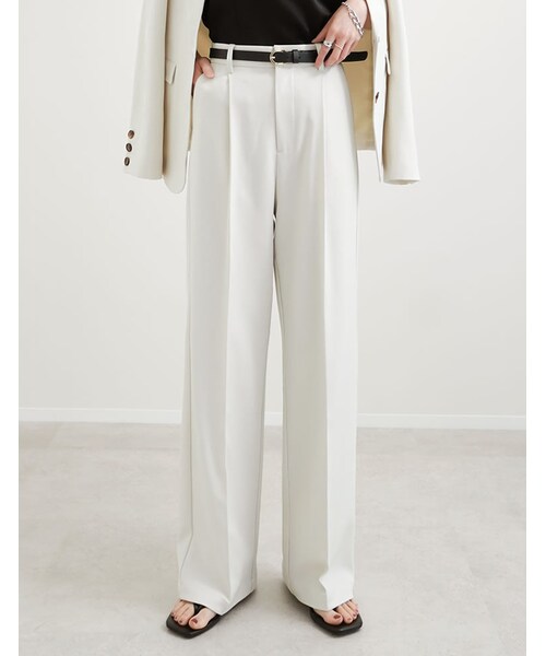 Re:EDIT（リエディ）の「ミックスツイルワンタックワイドスラックス - パンツ通販 | 人気レディースファッション - Re:EDIT（リエディ）（その他・レディース・ブラック/アイボリー/チャコールグレー/グレージュ/キャメルベージュ/ブラウン/ネイビー・SC/M/MT/L）」の4枚目の写真