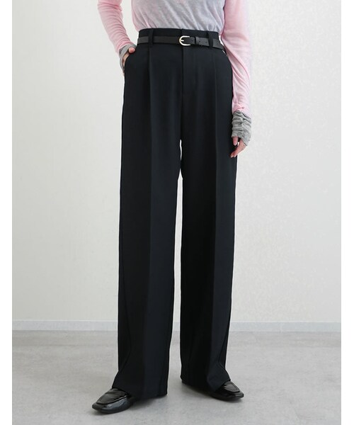 Re:EDIT（リエディ）の「ミックスツイルワンタックワイドスラックス - パンツ通販 | 人気レディースファッション - Re:EDIT（リエディ）（その他・レディース・ブラック/アイボリー/チャコールグレー/グレージュ/キャメルベージュ/ブラウン/ネイビー・SC/M/MT/L）」の21枚目の写真