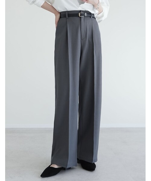 Re:EDIT（リエディ）の「ミックスツイルワンタックワイドスラックス - パンツ通販 | 人気レディースファッション - Re:EDIT（リエディ）（その他・レディース・ブラック/アイボリー/チャコールグレー/グレージュ/キャメルベージュ/ブラウン/ネイビー・SC/M/MT/L）」の5枚目の写真