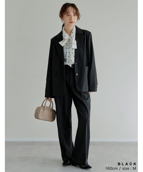 Re:EDIT（リエディ）の「ミックスツイルワンタックワイドスラックス - パンツ通販 | 人気レディースファッション - Re:EDIT（リエディ）（その他・レディース・ブラック/アイボリー/チャコールグレー/グレージュ/キャメルベージュ/ブラウン/ネイビー・SC/M/MT/L）」の14枚目の写真