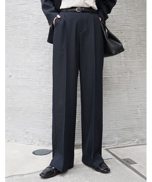 Re:EDIT（リエディ）の「ミックスツイルワンタックワイドスラックス - パンツ通販 | 人気レディースファッション - Re:EDIT（リエディ）（その他・レディース・ブラック/アイボリー/チャコールグレー/グレージュ/キャメルベージュ/ブラウン/ネイビー・SC/M/MT/L）」の9枚目の写真