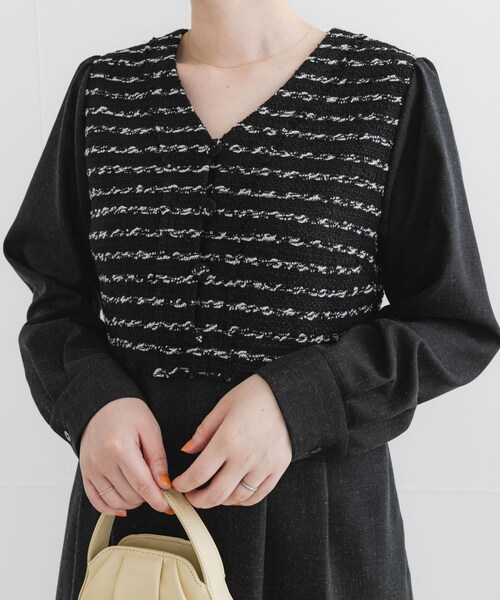 URBAN RESEARCH ROSSO（アーバンリサーチロッソ）の「F by ROSSO　ツイードドッキングワンピース（ワンピース・レディース・BLACK/BLACK STP/BLACK　STP・36/38）」の4枚目の写真