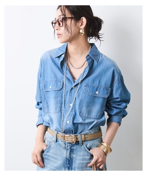 nissen（ニッセン）の「綿100％スーパーライトオンスデニムシャツ＜大きいサイズ有＞シックスタイル（シャツ/ブラウス・レディース・ブルー系デニム/ネイビー系デニム・6L/8L/10L/M/L/LL/3L/4L/5L）」の13枚目の写真