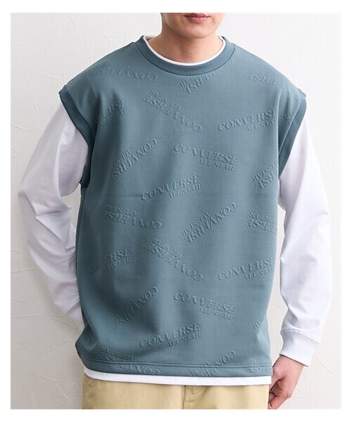 nissen（ニッセン）の「ベストレイヤード風ロゴエンボスジャガード長袖Tシャツ　CONVERSE（コンバース）（Tシャツ/カットソー・メンズ・ブルーグレー/ブラック・M/L/LL）」の6枚目の写真
