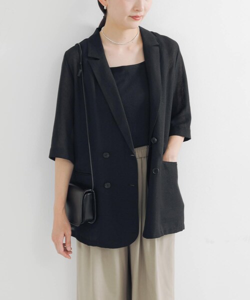 URBAN RESEARCH（アーバンリサーチ）の「『イージーケア』シアーメッシュハーフスリーブジャケット（テーラードジャケット・レディース・BEIGE/BLACK・FREE）」の5枚目の写真