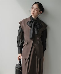 Callarus | 【セットアップ】フレンチスリーブデザインジレタイトロングスカートセットアップスーツ〔Callarus〕(セットアップ)