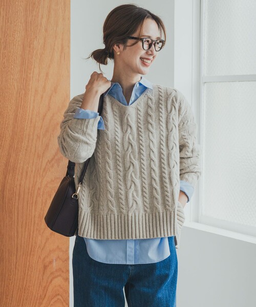 URBAN RESEARCH DOORS（アーバンリサーチドアーズ）の「ハミルトンウールアラン柄プルオ-バー（ニット/セーター・レディース・L/BEG/PURPLE/NAVY・M）」の7枚目の写真