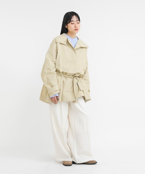 KBF（ケイビーエフ）の「テントラインBIGミドルコート（テーラードジャケット・レディース・BEIGE/BROWN/NAVY・One）」の18枚目の写真