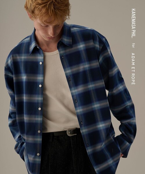 ADAM ET ROPE'（アダムエロペ）の「《別注》【KANEMASA PHIL. / カネマサ フィル】28G Ombre Check Modest Shirt（シャツ/ブラウス・メンズ・ブラック/ブルー系/イエロー・L/M）」の9枚目の写真