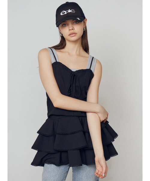 EMODA（エモダ）の「レースアップティアードミニワンピース（ワンピース・レディース・ブラック/ネイビー/ベージュ・F）」の22枚目の写真
