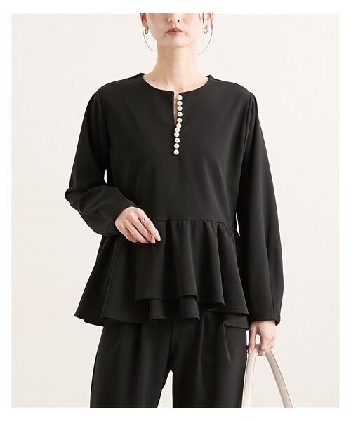 nissen（ニッセン）の「パール調ビジューペプラムカットソートップス【セットアップ対応】（その他トップス・レディース・オフホワイト/ブラック/チャコール・M/L）」の2枚目の写真