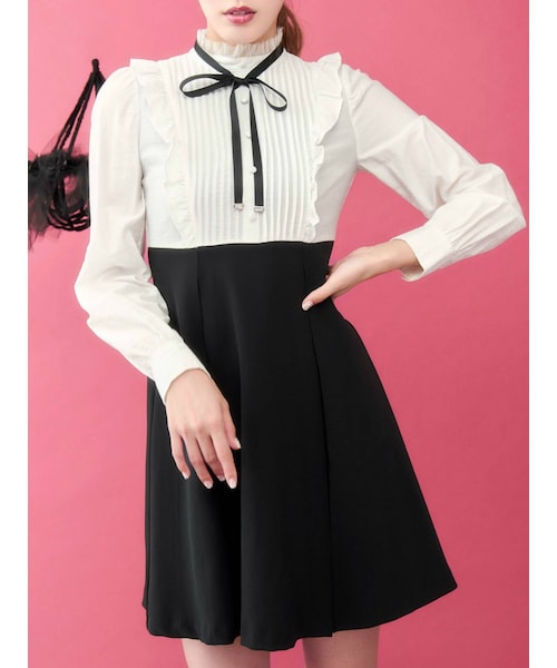 ラッフルブラウスドッキングワンピース