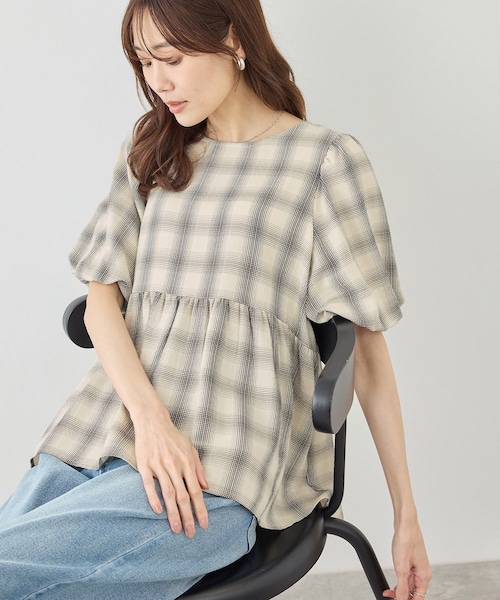 ROPE' PICNIC(ロペピクニック)の「【ベストヒット】細見えバルーンペプラムブラウス(シャツ/ブラウス・レディース・ブラック/キナリ/キナリ系/サックス/ダークブラウン・F)」の6枚目の写真