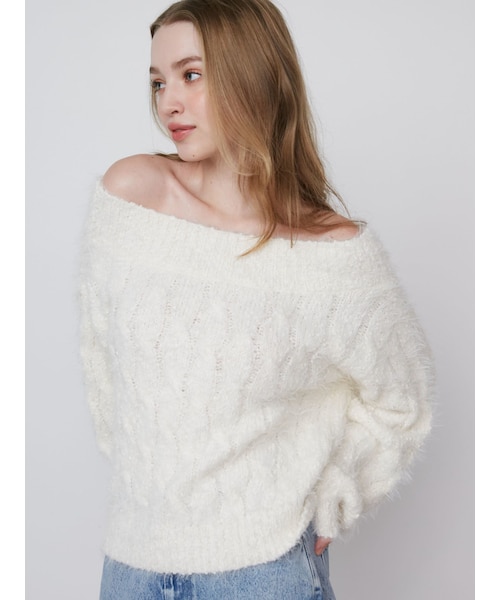 CALNAMUR（カルナムール）の「2WAY MIX YARN CABLE KNIT/２WAYヤーンケーブルニット（ニット/セーター・レディース・ホワイト/グレー/イエロー・F）」の10枚目の写真