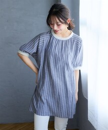 nissen | ＜大きいサイズ＞綿１００％柔らかラグランスリーブチュニック(Tシャツ/カットソー)