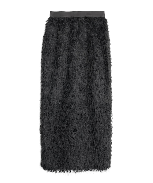 ELENDEEK（エレンディーク）の「FEATHER YARN STRAIGHT SK（スカート・レディース・オフホワイト/ブラック・01/02）」の7枚目の写真